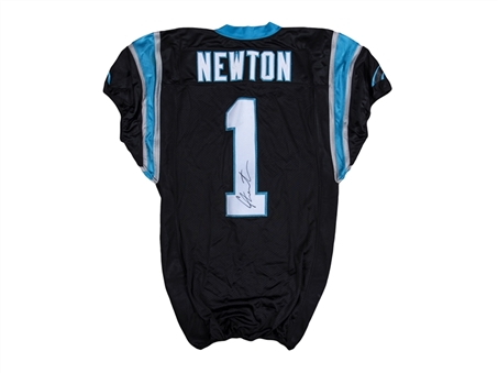 2013 Cam Newton Photo Matched Game Used and Signed Carolina Panthers Black Jersey From 8/15/13 Preseason Game In Philadelphia (MeiGray & PSA/DNA) 